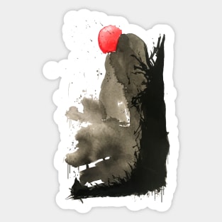 Japanese ink painting of mounting and red sun Sticker